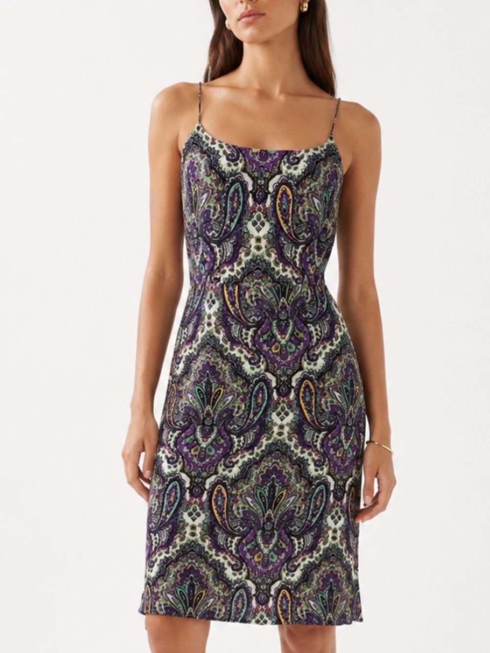 VINTAGE J. CREW 100% Silk Paisley Mini Dress in Navy, Purple and Teal Size 4